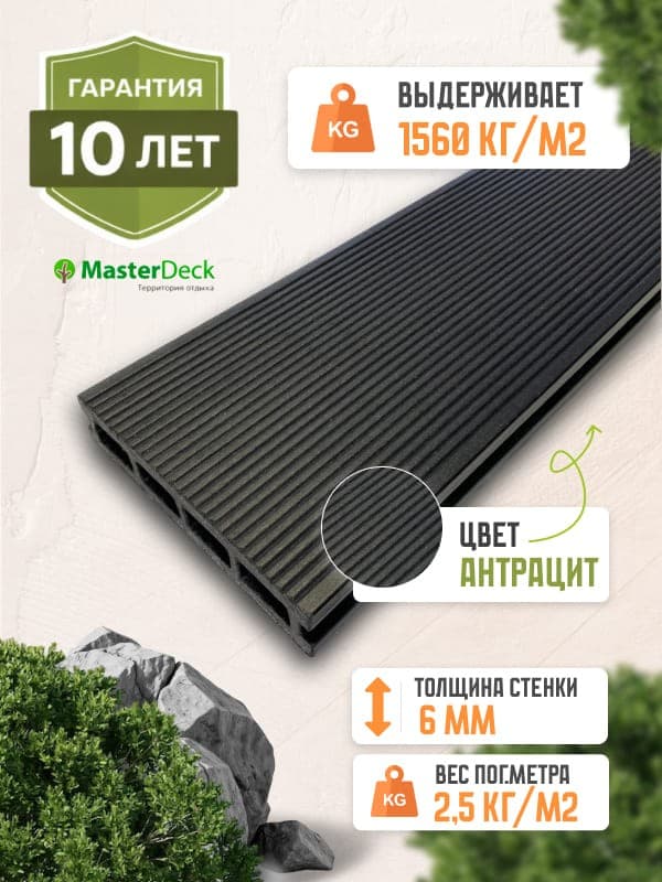 Террасная доска из ДПК MasterDeck Classic узкий вельвет цвет антрацит — террасная доска из ПНД (ДПК), MasterDeck, Москва