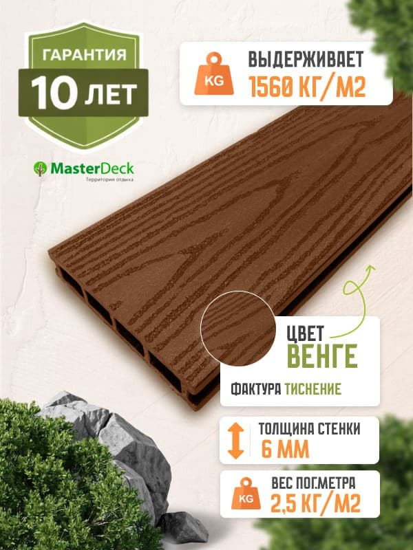 Террасная доска из ДПК MasterDeck Classic тиснение цвет венге — террасная доска из ПНД (ДПК), MasterDeck, Москва