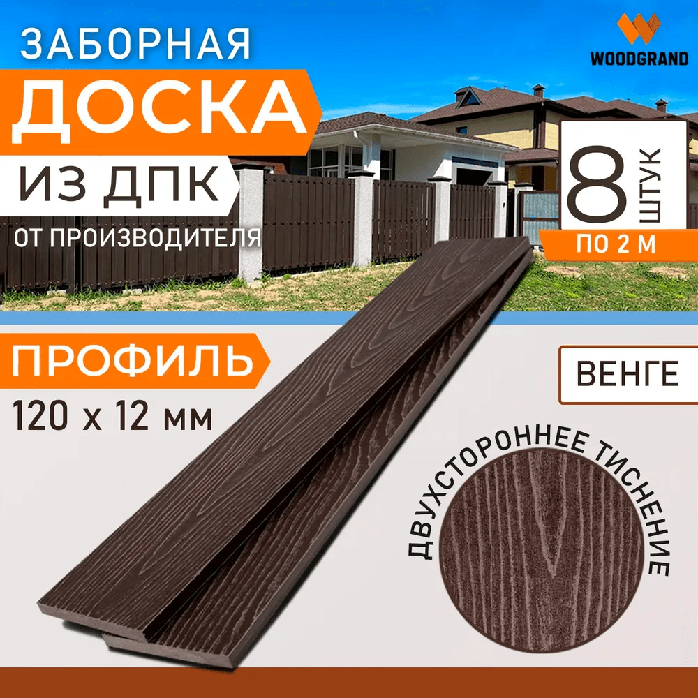 Заборная доска из ДПК 2 метра (комплект 8 шт.) — ограждение из ПНД (ДПК), WoodGrand, Ульяновская область