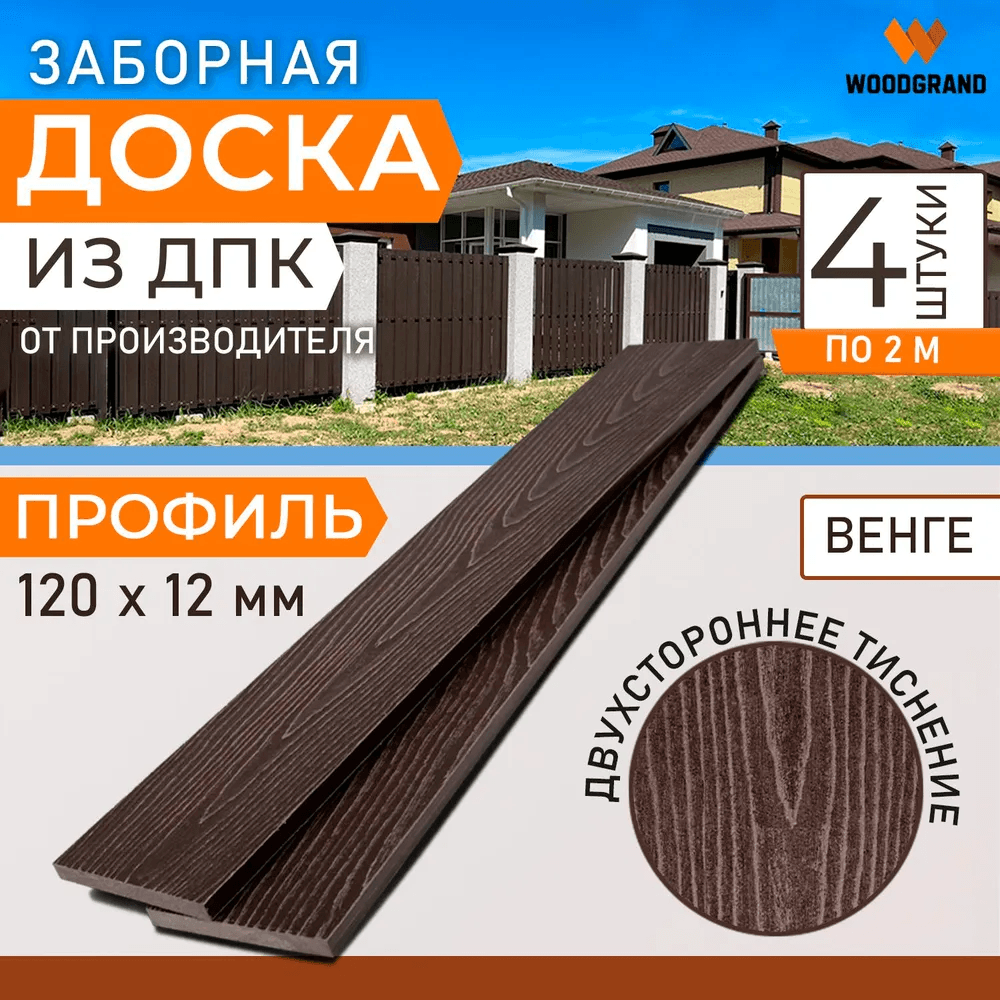 Заборная доска из ДПК 2 метра (комплект 4 шт.) — ограждение из ПНД (ДПК), WoodGrand, Ульяновская область